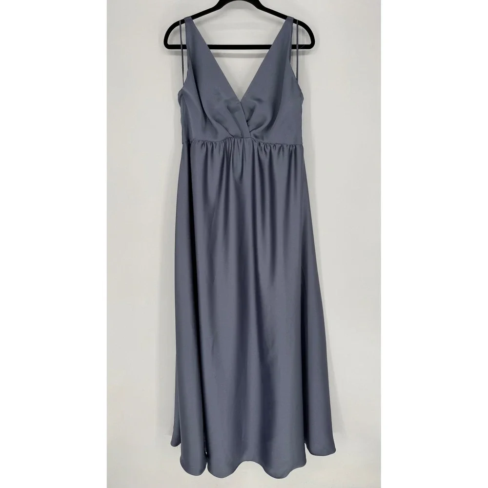 AMSALE‎ SLATE BLUE MAXI BRIDESMAID FORMA DRESS SIZE 14